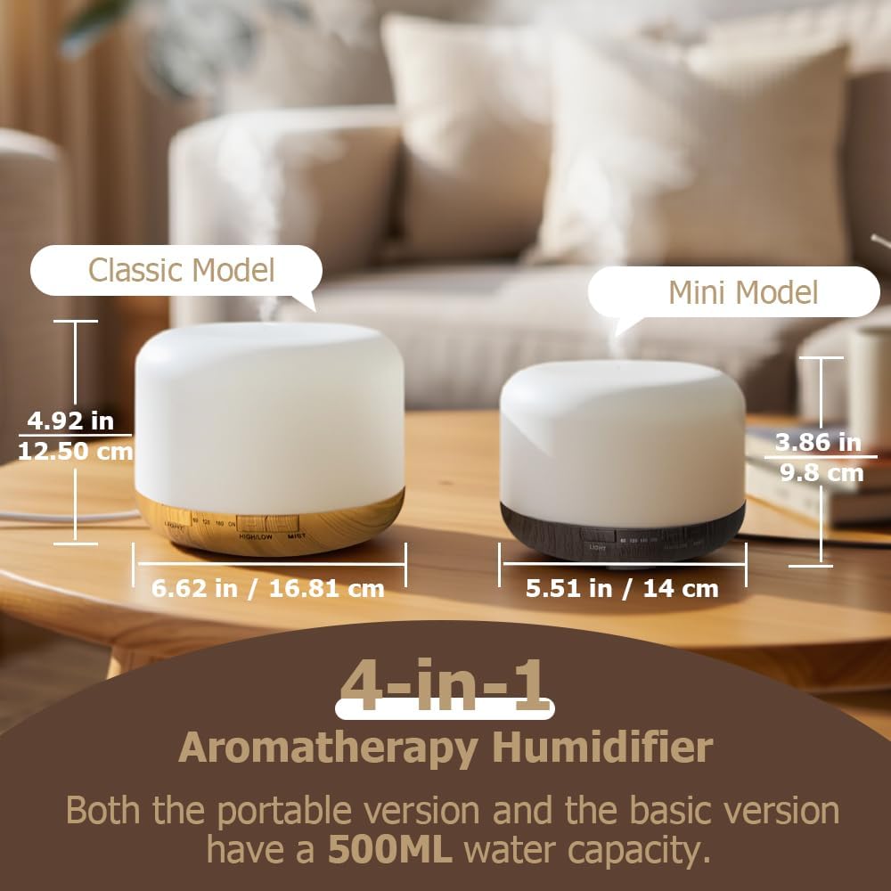 500ml Premium Essential Oil Diffuser,Quiet 4-in-1 Ultrasonic Aromatherapy Humidifier,7 Color LED Lights,with Adjustable Automatic Timer Off Function and Spray Mode. (Light Woodgrain,Classic Model) - Image 3