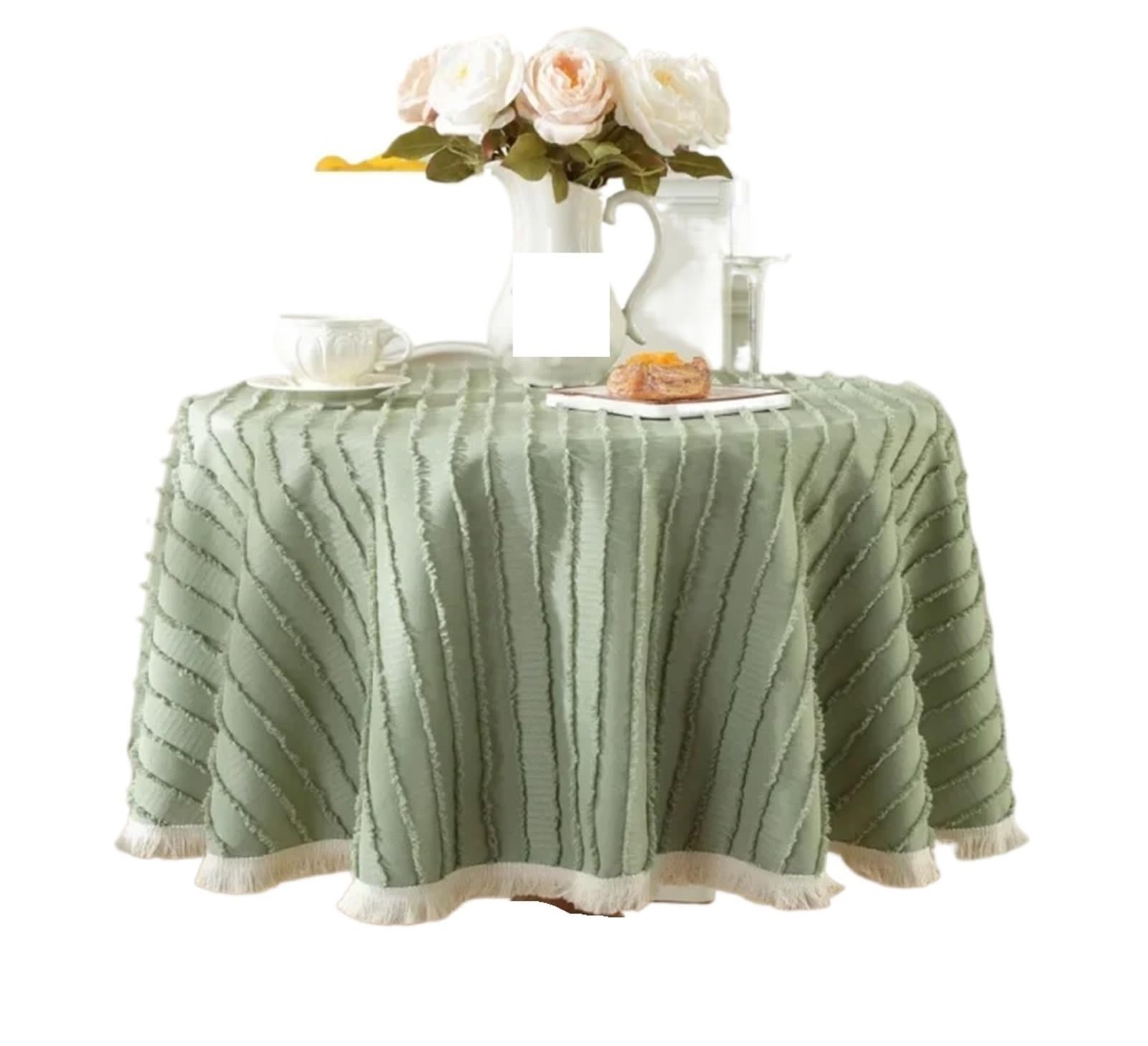 ZHSOAO Three-dimensional Flower Cut Tassels Round Tablecloth Table Cloths Cover Home Wedding Decor for Cafe(Green,Diameter 120cm)