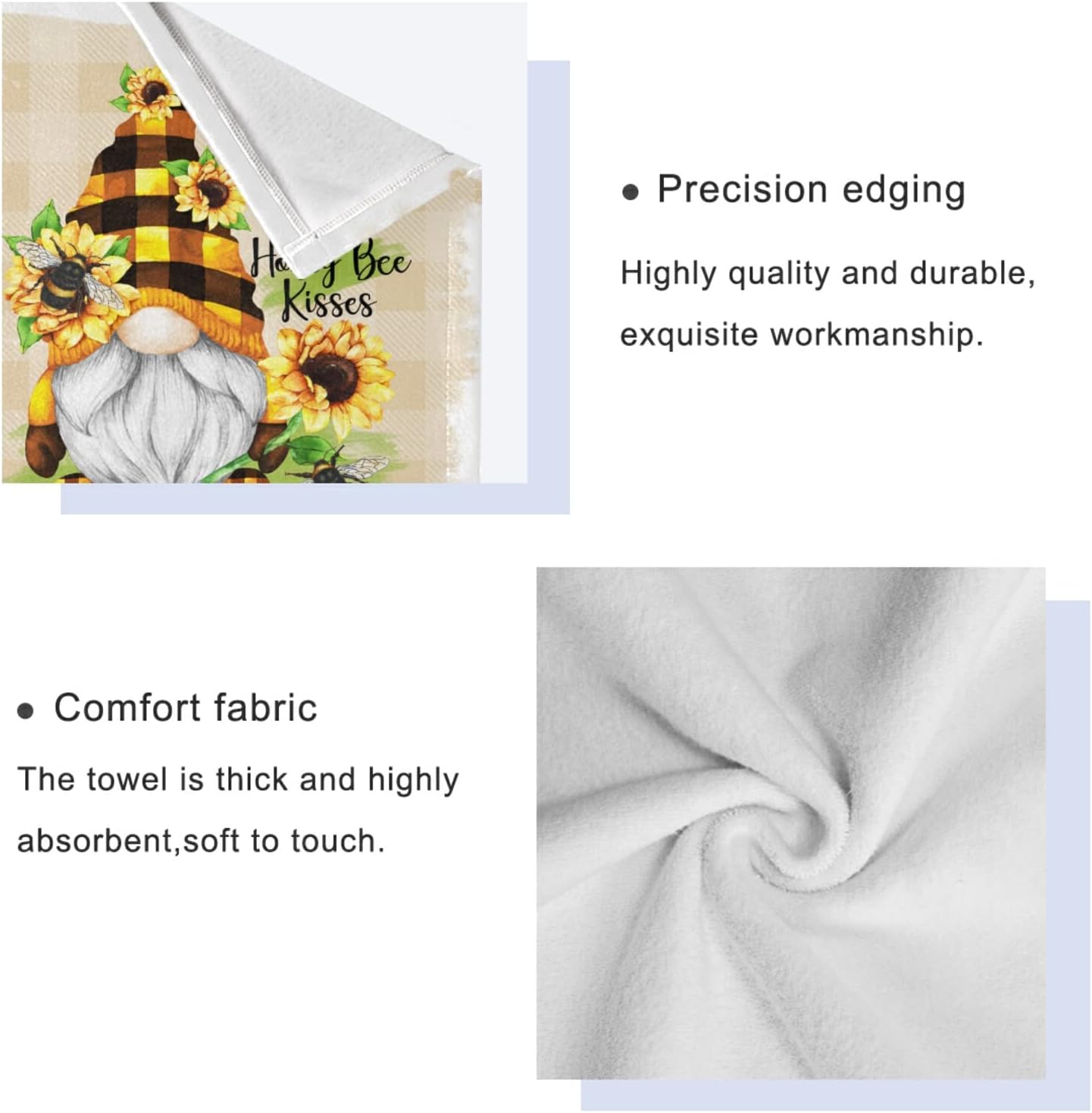 Pfrewn Gnome Sunflower Flowers Towels Set of 3 Bee Plaid Spring Bathroom Towel Soft Absorbent Bath Hand Towels Washcloth Guest Towel Sets Bathroom Decorations