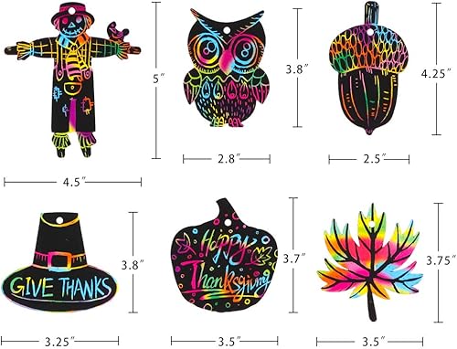 Miniatura 6 de Hohomark Tarjetas de rascar de Acción de Gracias – 24 piezas de papel de rascar arcoíris para manualidades de Acción de Gracias