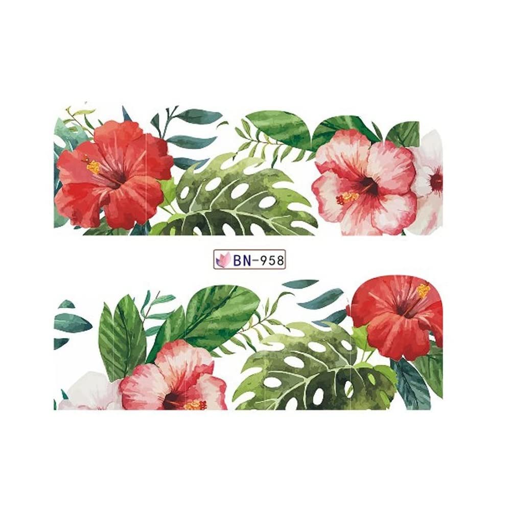 3 SZTUK Naklejki do paznokci Summer Flower Series Okłady Suwaki Naklejki Nail Art Transfer wody Kalkomanie do akcesoriów do paznokci (BN954) (Bn958)