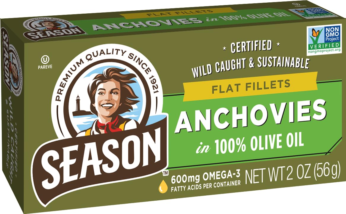 Season Anchovies in Olive Oil - Flat Anchovy Fillets, Wild Caught Fish, Keto ...