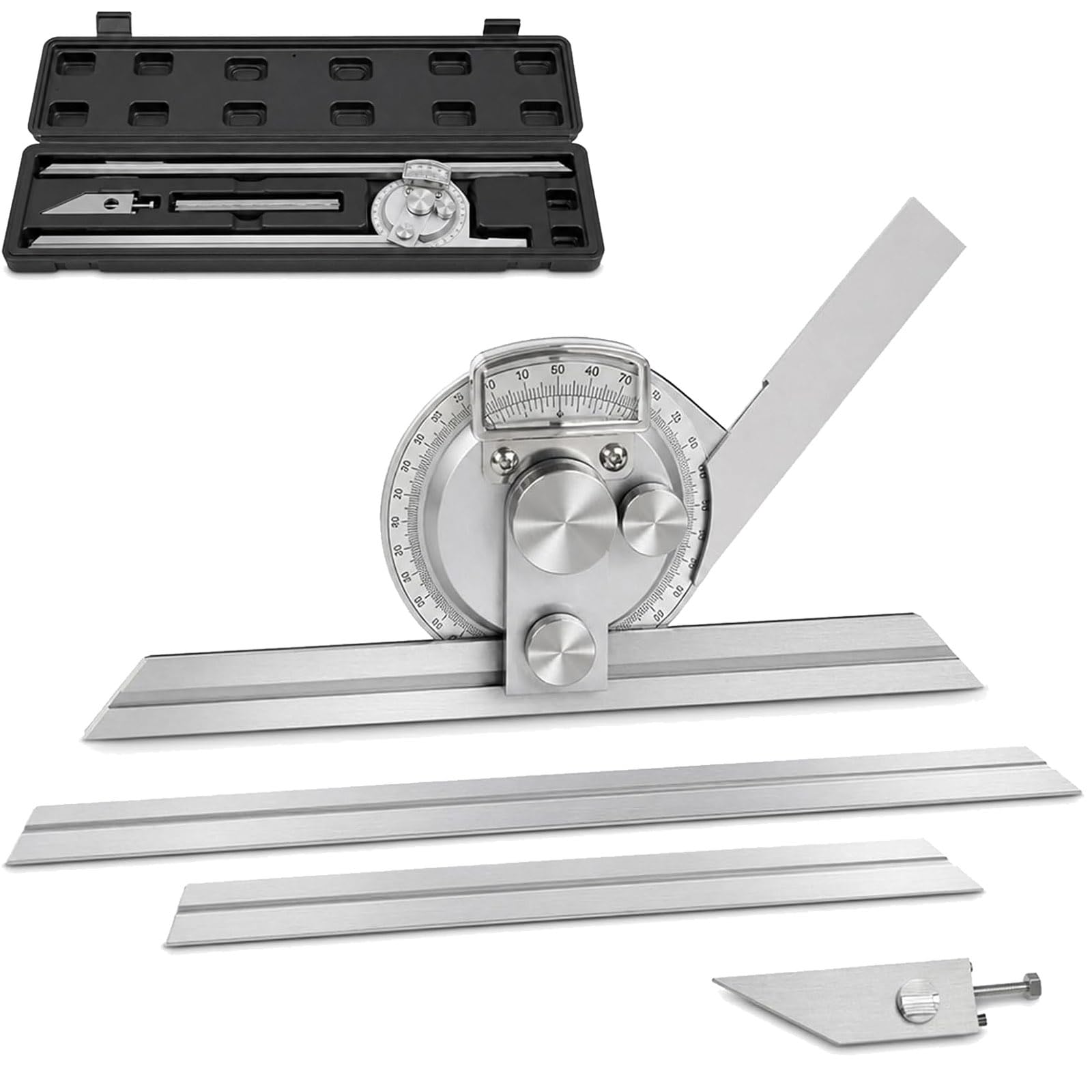 Universeller Winkelmesser, 0-360 Grad Verstellbares Winkelmessgerät Aus Edelstahl, Mit Vergrößerungsglas Und Feineinstellknopf, Für Innen- Und Außenwinkelmessungen.