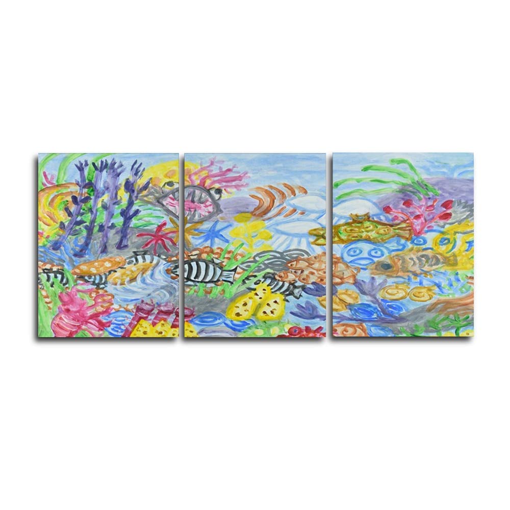 Monde sous-marin toile aquarelle en triptyque design intissé moderne