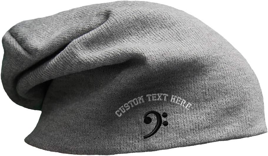 Slouchy Beanie for Men Black Bass Clef Black Embroidery Cotton Women Skull Cap