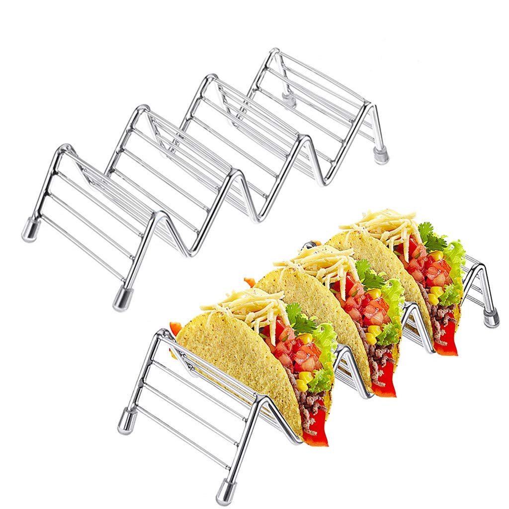 2 Pack Taco Holders Taco Stand Rack Iron Wire Stainless Steel Rustproof Taco Rack Hold 3 or 4 Hard or Soft Shell for Baking
