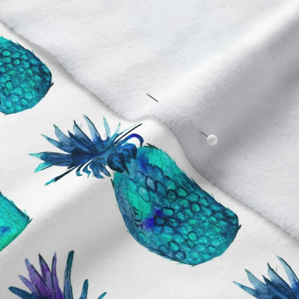 Spoonflower Fabric - Watercolor Turquoise Blue Pineapples Pineapple Tropical Printed on Polartec(R) Fleece Fabric by The Yard - Sewing Blankets Loungewear and No-Sew Projects