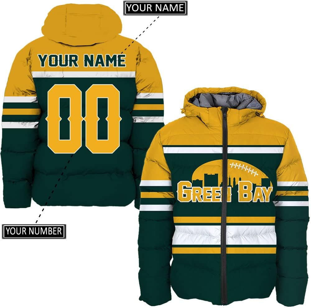 Discover Personalized Green Bay Football Team Packers Men's Hooded Puffer Jacket