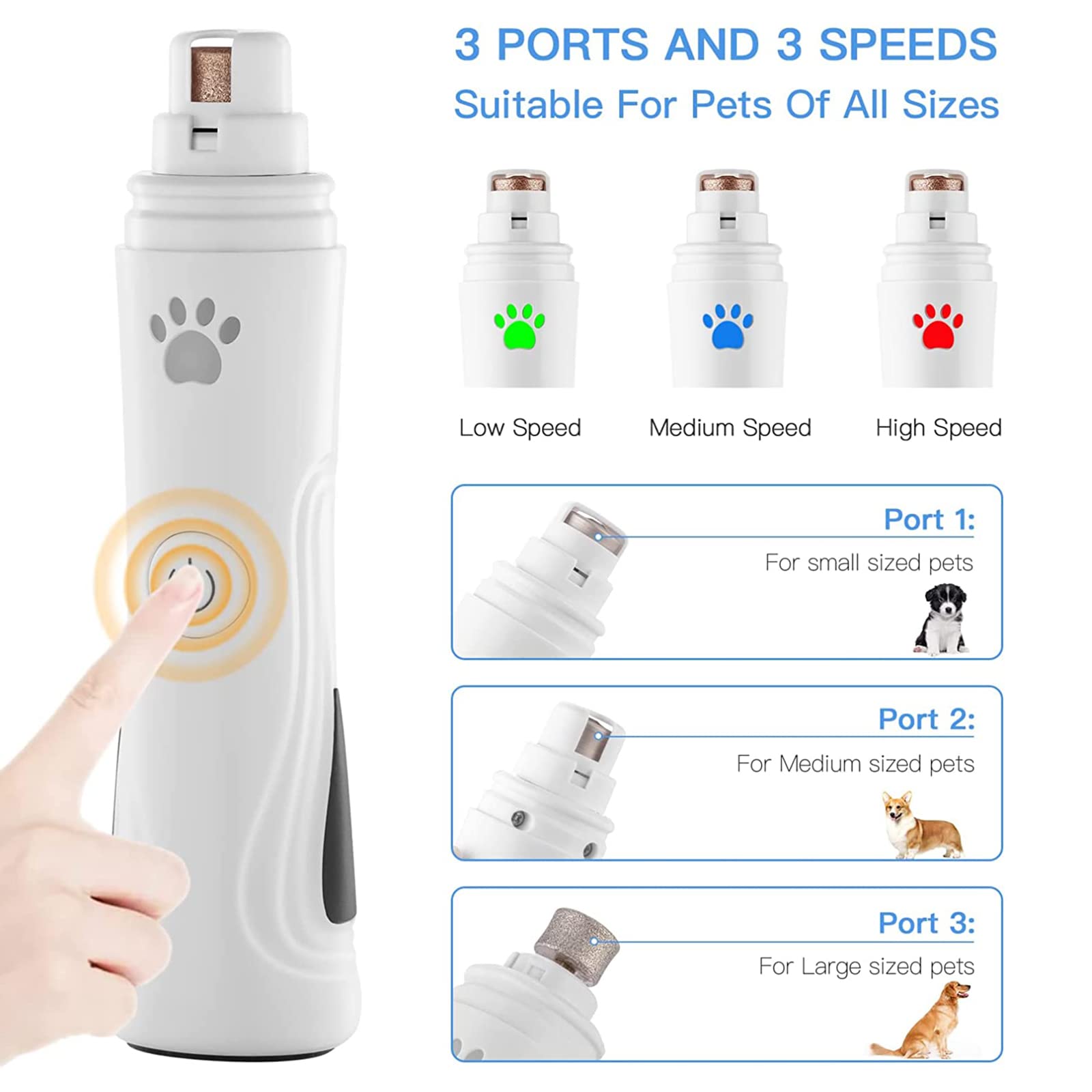 Lime À Ongle Chien Et Chat avec 2 Lumières LED,Coupe Ongle Chien Electrique, Ponceuse pour Ongles,Broyeur À Griffes pour Chien, avec 2 Vitesses, 60DB Ultra-Silencieux, USB Charge Rapide