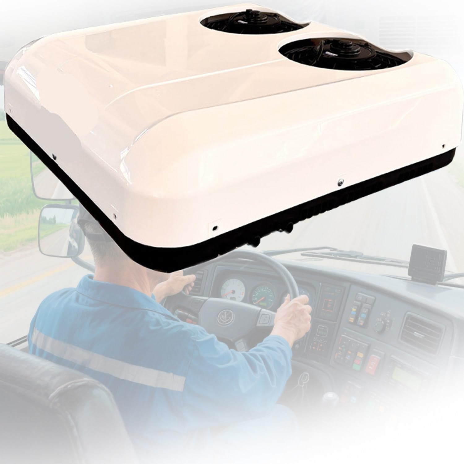 Condizionatore d'aria di parcheggio a frequenza variabile, sistema di raffreddamento a doppia ventola da 24 V per camper, camper, pale oscillanti automatiche a risparmio energetico, montaggio sul