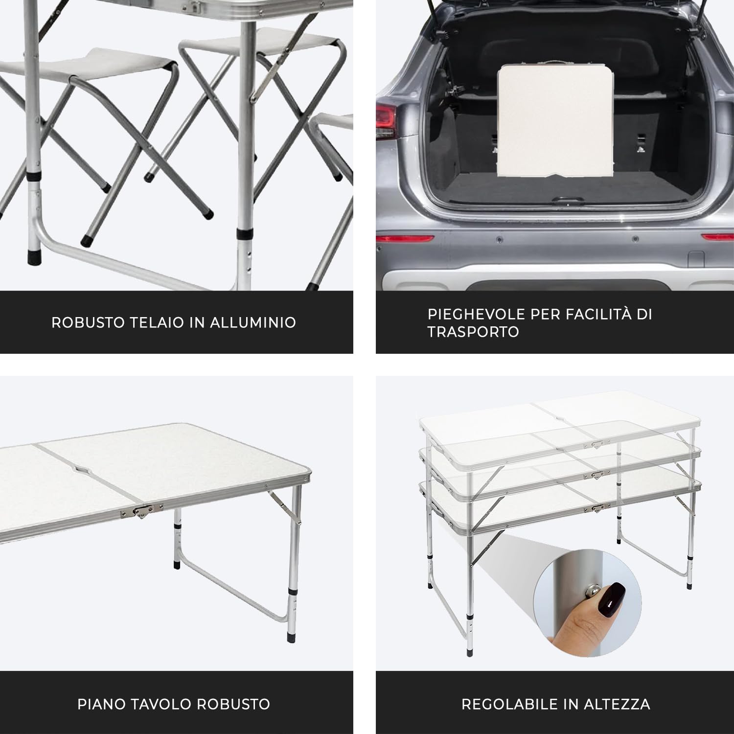 MaxxGarden Tavolo Pieghevole da Esterno – Tavolo da Giardino, Pic Nic e Campeggio – 120x60x70 cm – Salvaspazio – Colore Bianco