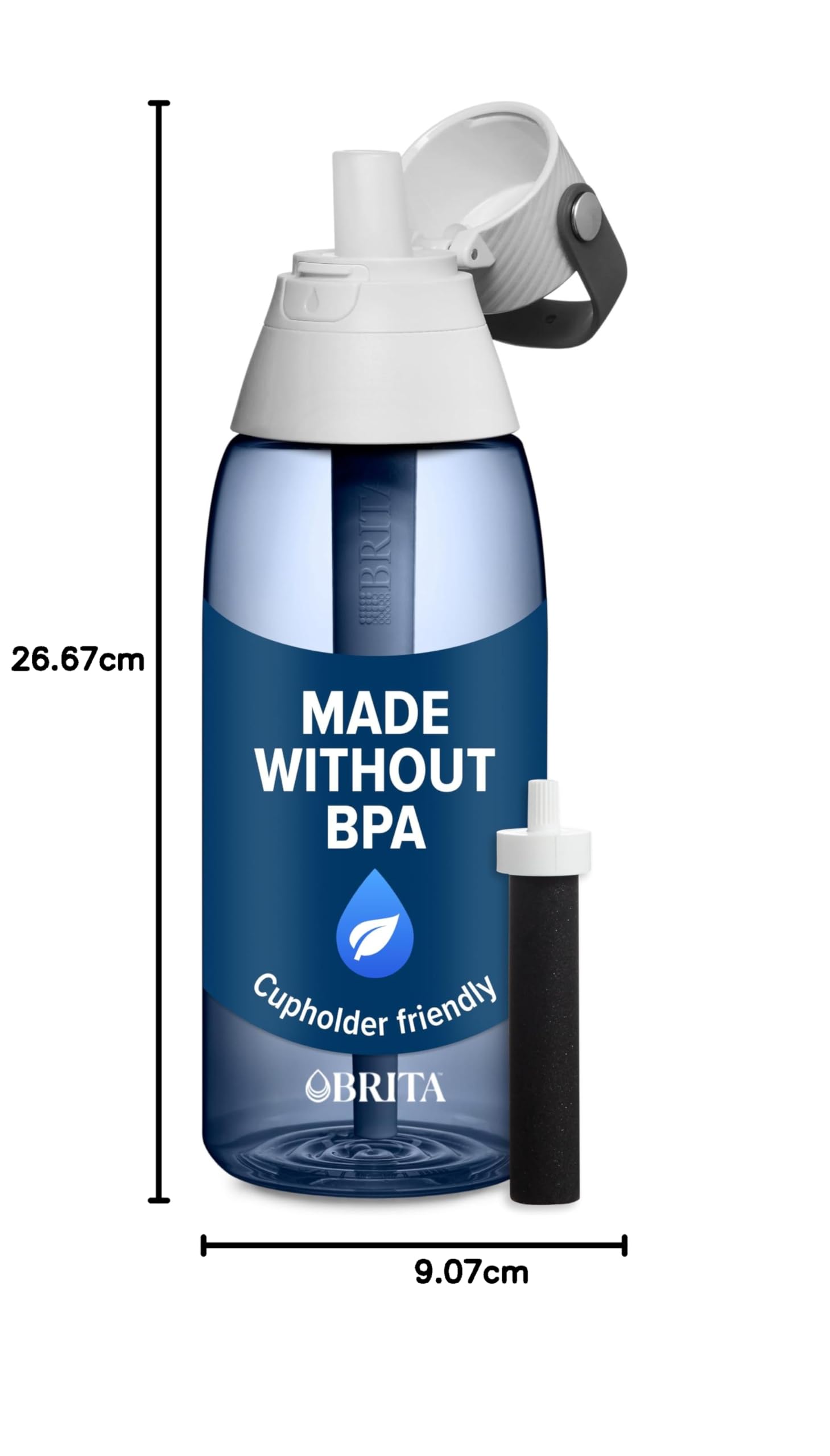 BRITA Bottiglia d'acqua filtrata isolata con cannuccia, riutilizzabile, plastica senza BPA, cielo notturno, 1000 ml