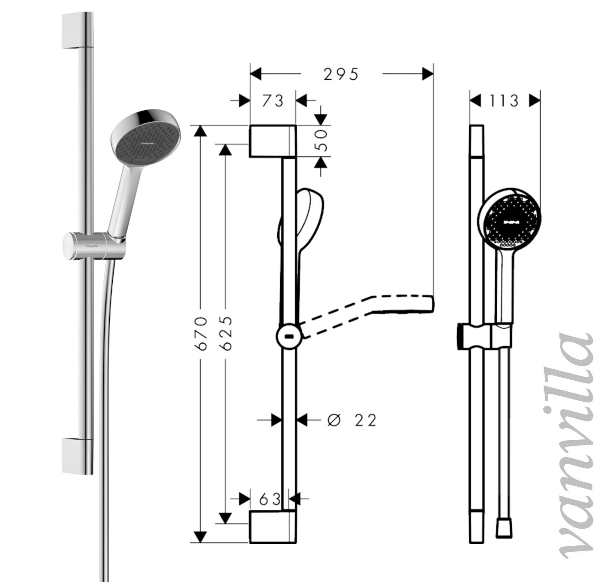 vanvilla Duschsystem Unterputz mit Duscharmatur Hansgrohe poliert HG33