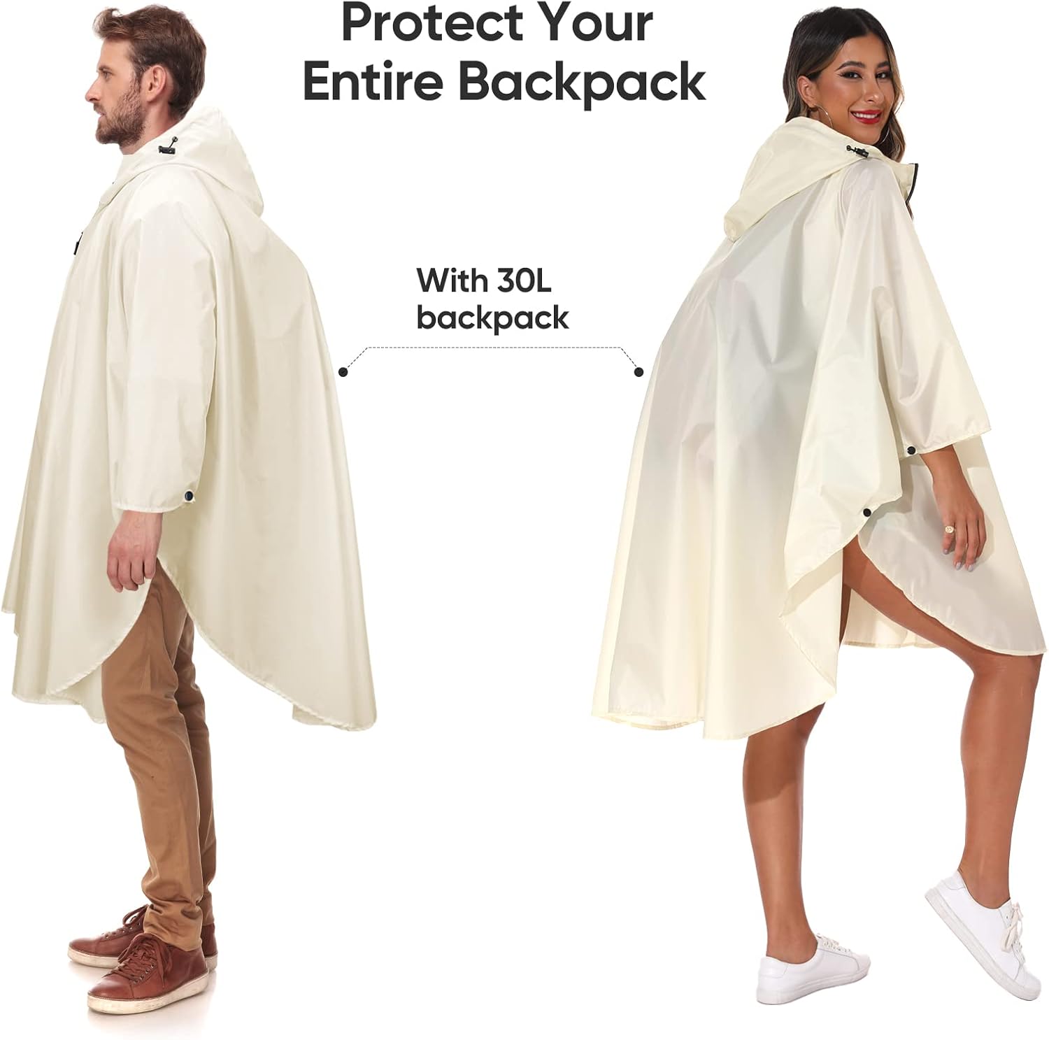 PTEROMY Hooded Rain Poncho for Adult with Pocket and Zipper, Waterproof Lightweight Raincoat for Men and Women - Image 3