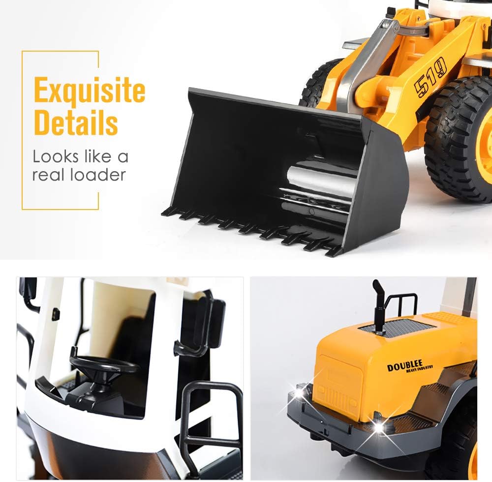 DOUBLE E RC Front Loader Bulldozer Remote Control Truck 8 Channel Construction Toys 2.4Ghz Radio Control with Simulated Lights and Sounds