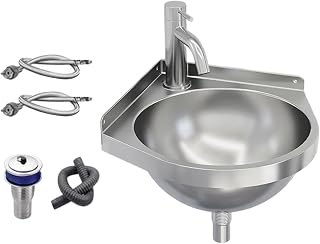 Lavabo de pared para lavandería | acero inoxidable triangular y semicircular lavamanos con grifo incluido,fregadero pequeño de esquina | para Recibidor, Lavadero, Jardín, Patio, Apartamento, Baño y Gu