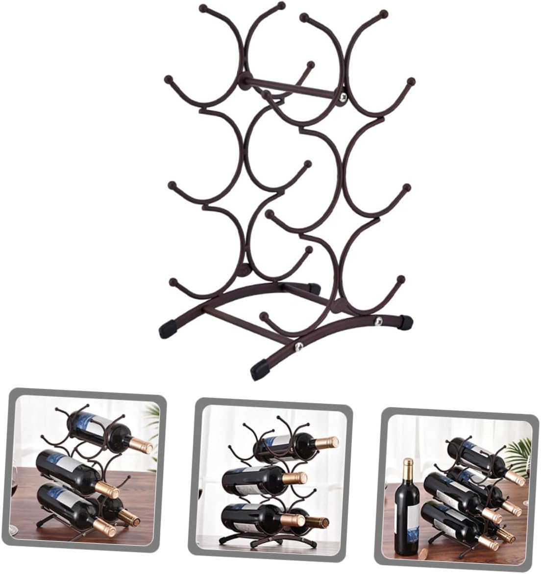 Baluue Vintage Removable Metal Wine Rack 6-Bottle Holder in Matte Antique Copper Iron Wine Shelf for Home Dining Room Cabinet Display Organizer