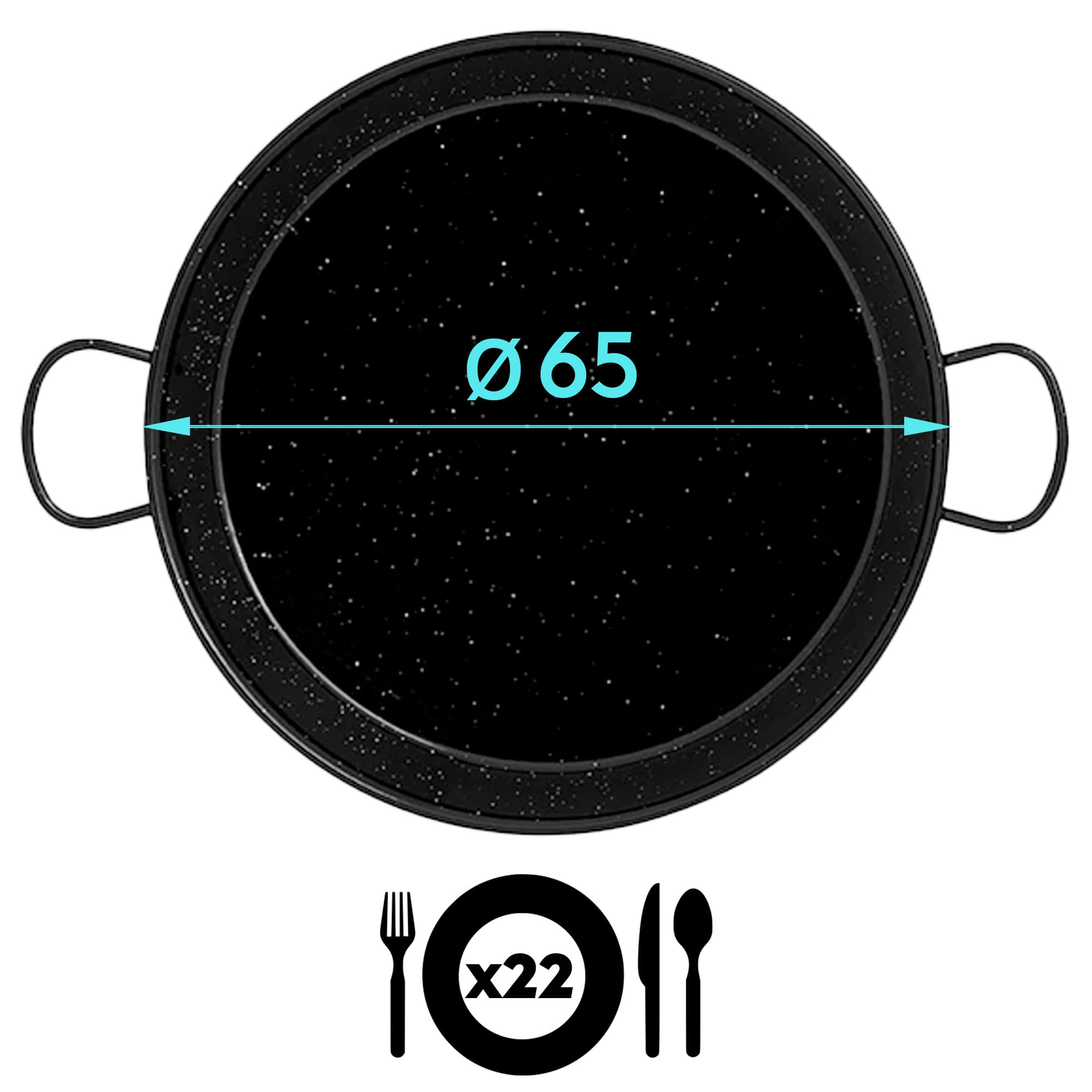 briebe Paellera Valenciana Esmaltada 65cm, Acero Esmaltado Antiadherente, 22 Raciones de Paella Apta para Gas, Horno