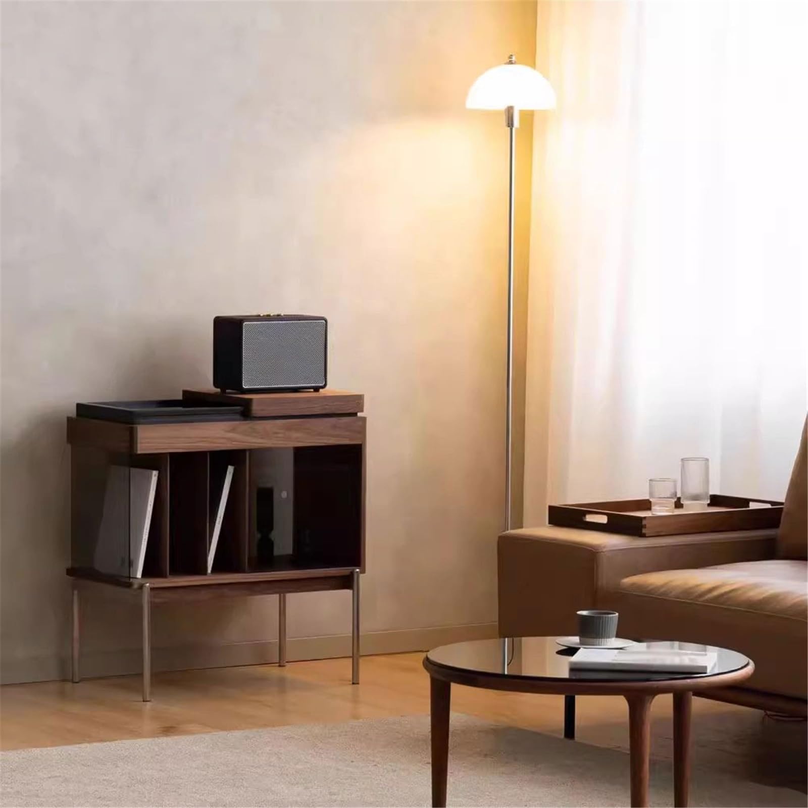 Ufficio Armadietto laterale con portadischi in vinile in legno dal minimalismo retrò Scaffale porta dischi