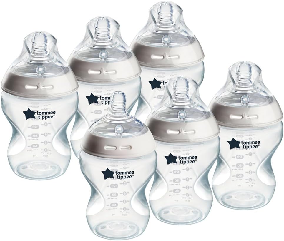Tommee Tippee Baby Bottles, Natural Start Anti-Colic Baby Bottle with Slow Flow Breast-Like Teat, 260ml, 0m+, Self-Sterilising, Baby Feeding Essentials, Pack of 6