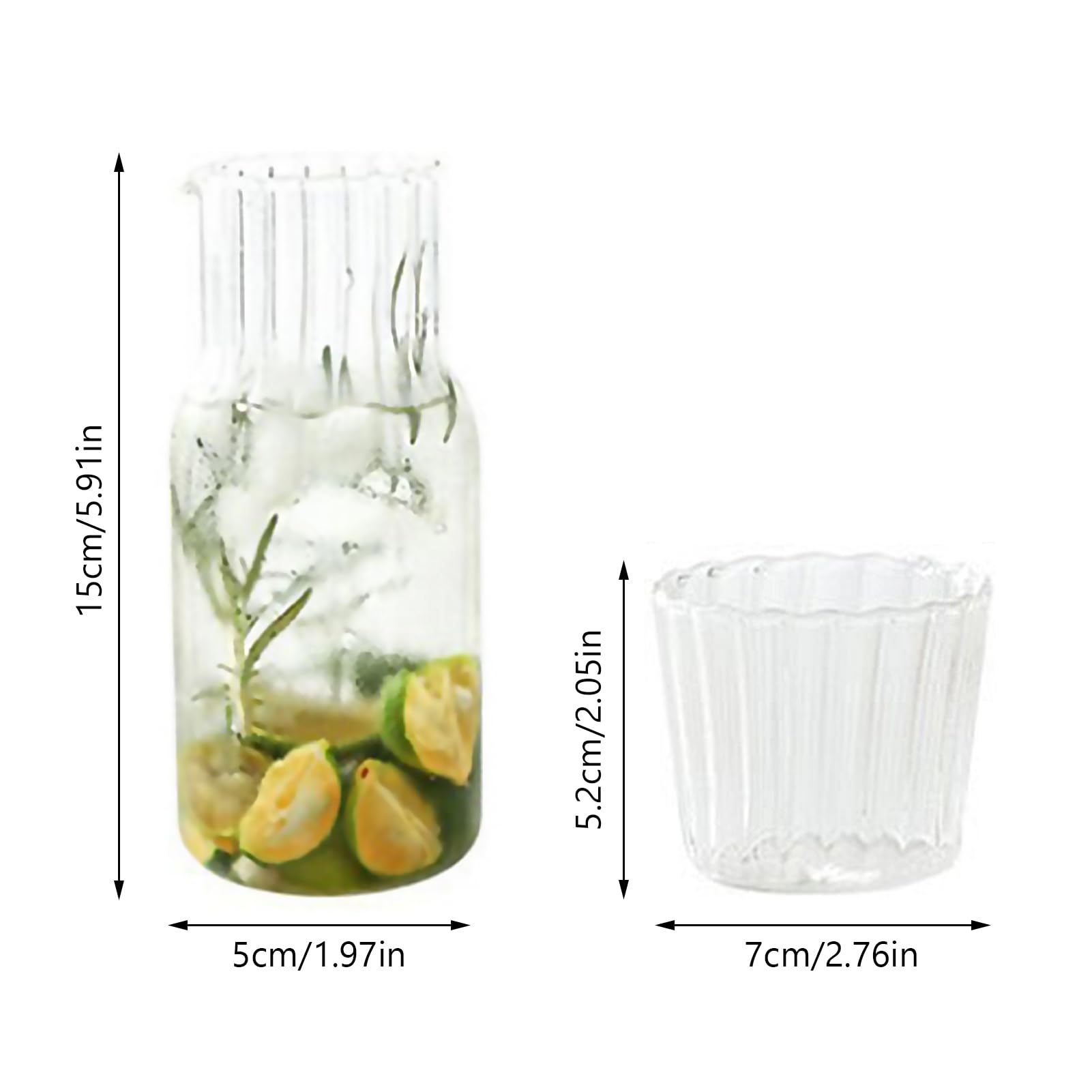 Bedside Water Carafe and glass set, Vintage mini carafe with small glass cup that acts as a lid, hand blown artisan piece, Clear Mouthwash Dispenser Bottle for Bathroom,