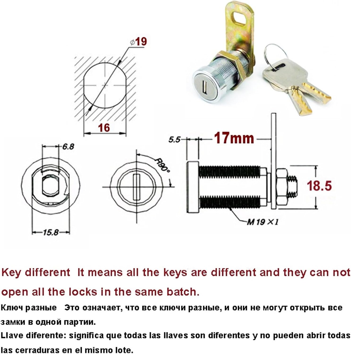 High Security Cam Lock for Cabinet ATM Cash Box Safe Box Equipment Brass Key DIY Furniture Hardware JA29 G 1Pcs(27mm Keyed Alike)
