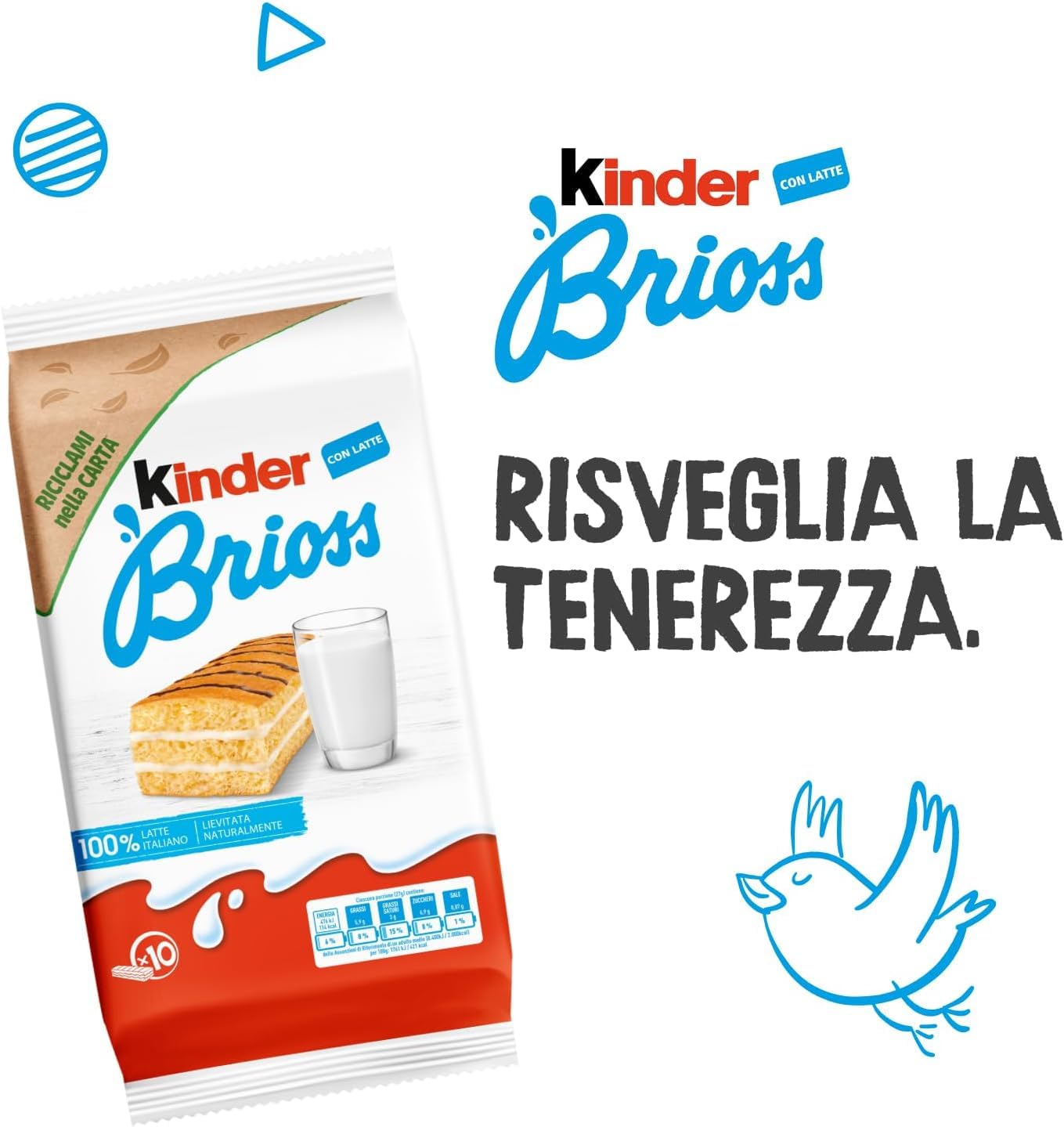 Kinder Brioss - 10 Snacks Schwammkuchen, natürlich zu 100% italienischer Milchfüllung, ausgezeichnet zum Frühstück und Snack, 3x 270 + Italian Gourmet polpa 400g