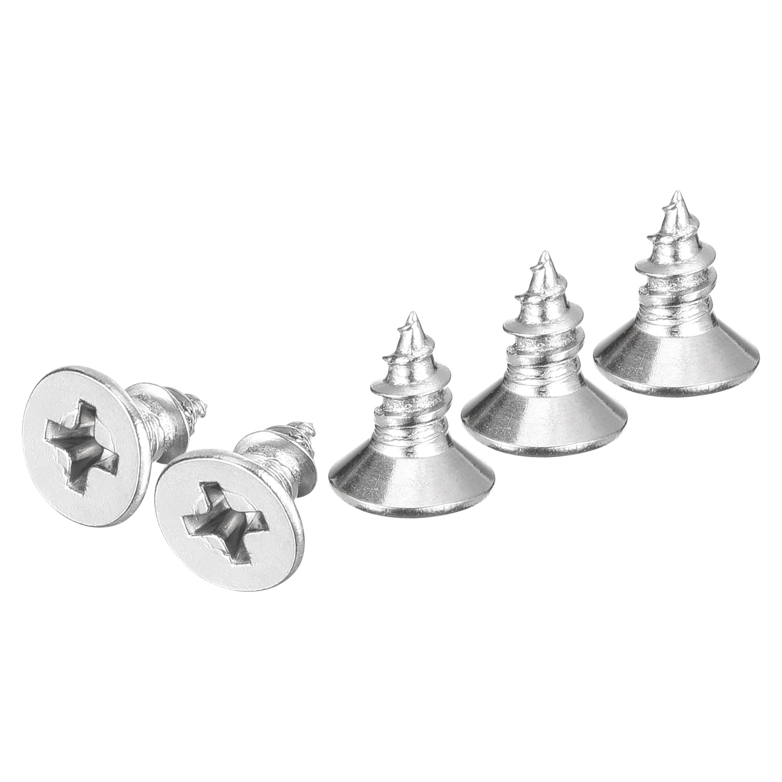 DTGN 100Pcs M5x10mm Flat Head Wood Screws, 304 Stainless Steel Phillips Self Tapping Screws - Good for Woodworking Furniture - Silver