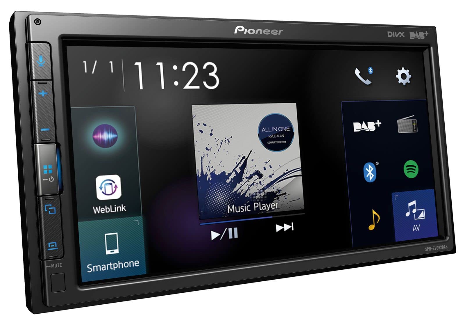 Pioneer SPH-EVO62DAB-AN Media Center - 6,8 Zoll Touchscreen, 1,5 A Schnellladung USB, Apple CarPlay, Android Auto, DAB/DAB+ Digitalradio, Bluetooth, 13 Band Equalizer, inklusive Antenne