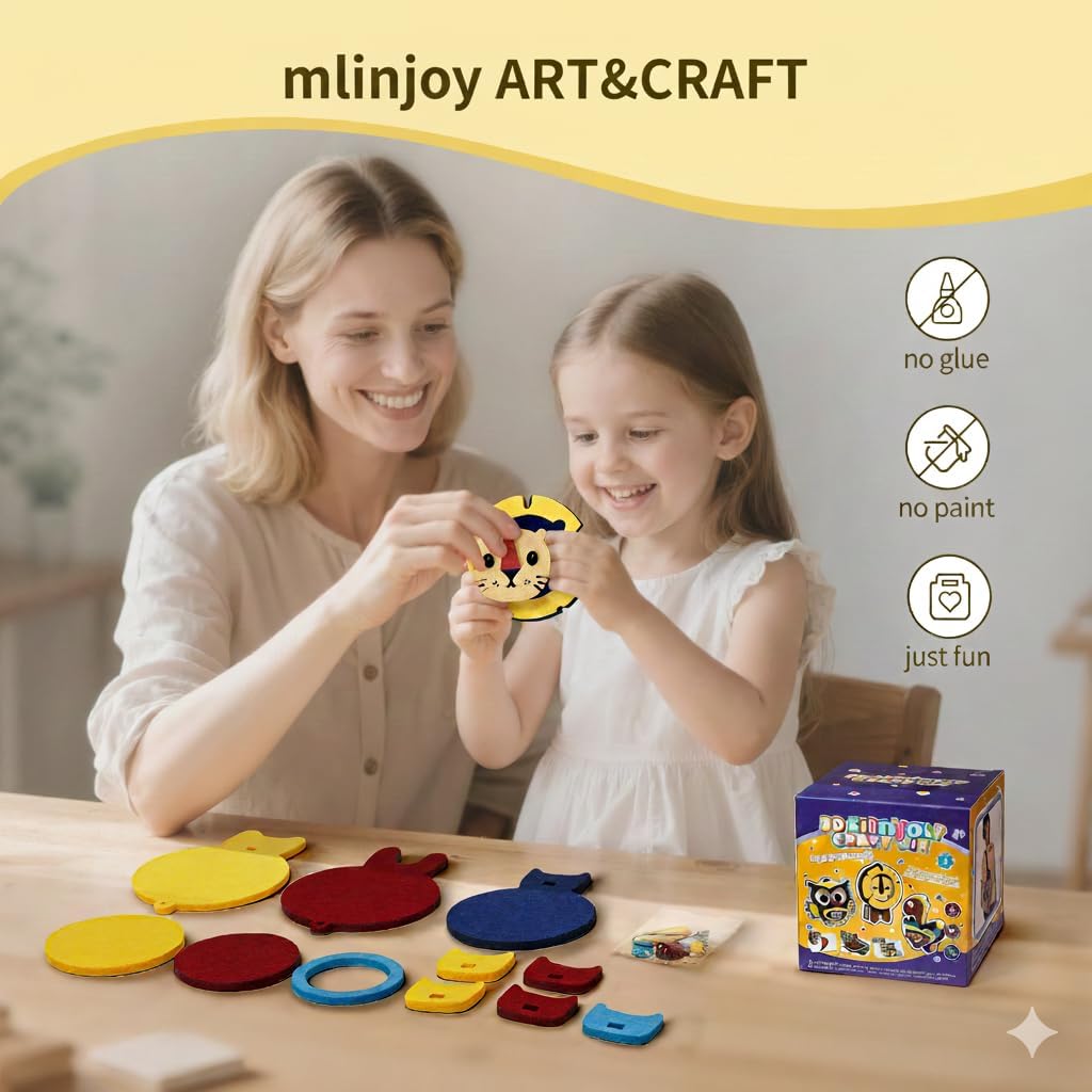 HENUIE Foam Stickers for Kids Crafts, DIY Foam Felt Kits Art Craft Activity Toys, Animals Puzzles Decoration Pendant, Easter Christmas Birthday Gifts for Boys Girls Ages 4-8 (owl, Lion, Dinosaur)