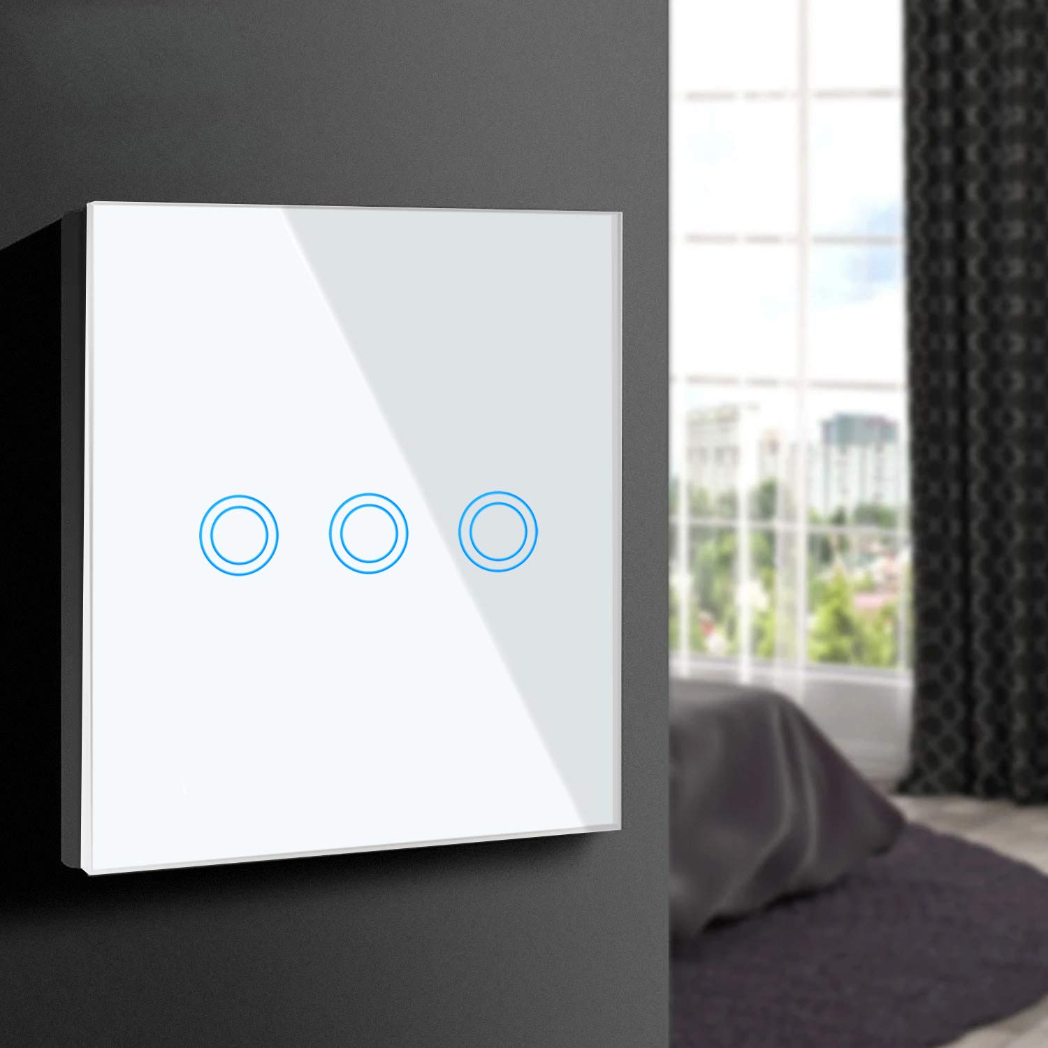 Maclean MCE705W Touch Light Switch Wall Glass Panel Color Changing LED Backlight Built-In Switch 85x85mm (3 GANG - Round, White) - Image 2