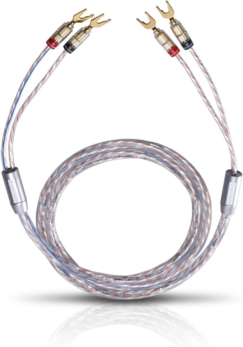Oehlbach Twin Mix One 300 Speaker Cable Set Silver-Plated 2 x 3.0 mm² with Cable Lug Connector Made in Germany 2 x 3 m Crystal Clear