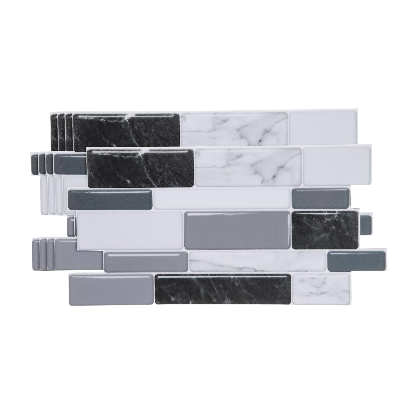 sourcing map 5Pcs Peel and Stick Backsplash Tiles 24 x 12cm 3D Thickened Mable Texture Self-Adhesive Tile Stickers Wallpaper Wall for Kitchen Bathroom Bedroom, Black White Gray