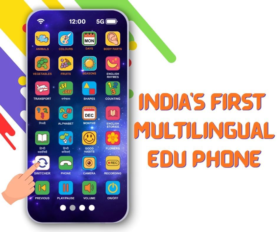 Image of Multi Language EduPhone for Kids, Screen-Free Educational Toy, Type-C Rechargeable Talking Learning Device with 10 Indian Languages, Flash & Talk-Back Features, 2-10 Years