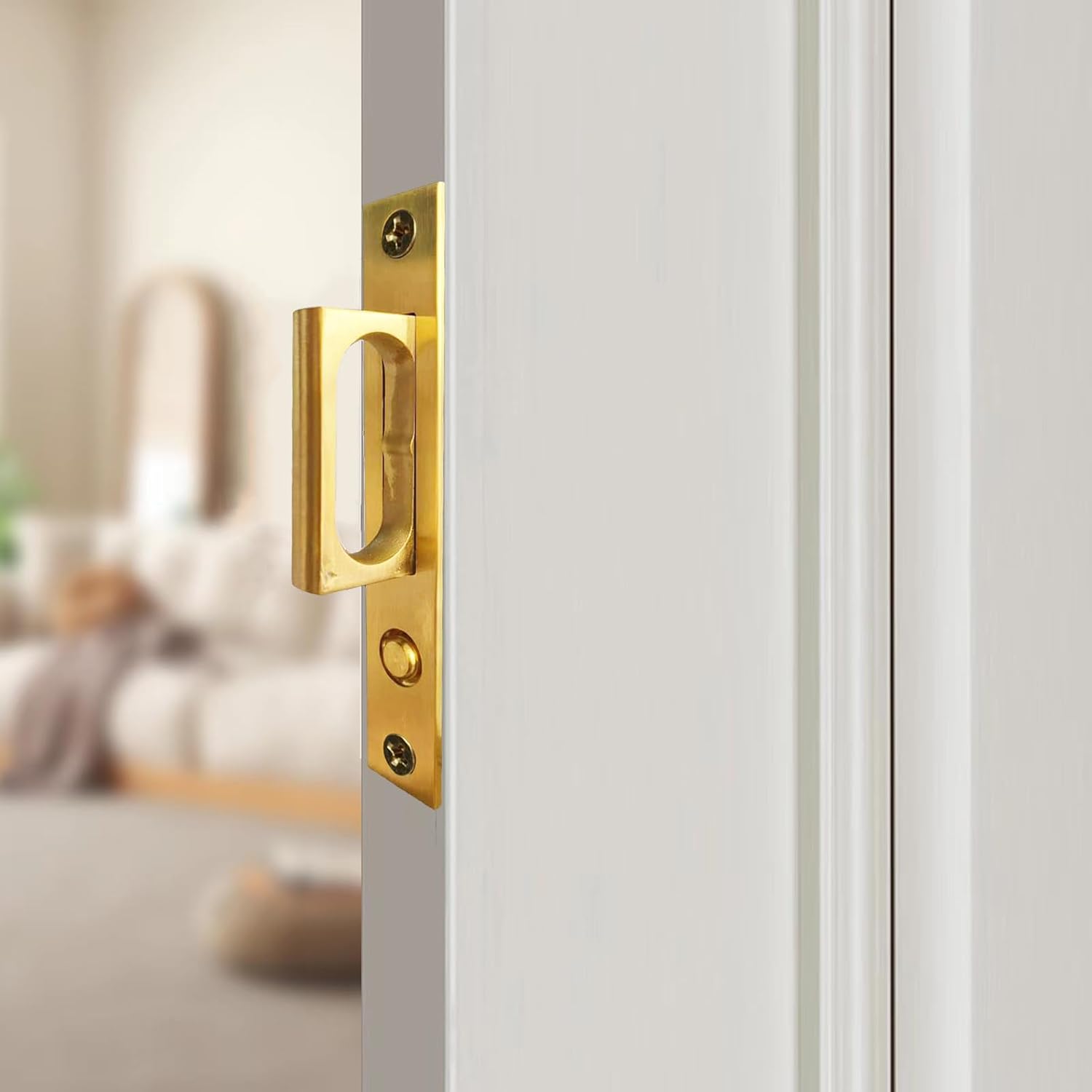 LWZH Brushed Nickel Pocket Door Edge Pull with Push Automatic Bounce Switch,Sliding Door Pull Hardware, Flush Hidden Handle（Silver）