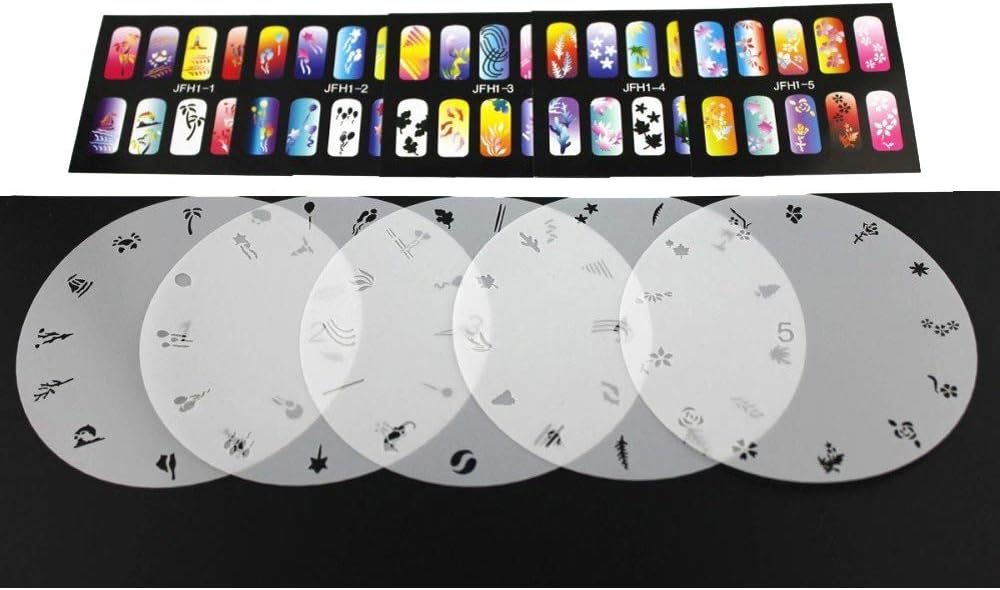 BUYTER Manicure Stencils Tools DIY Design Airbrushing 20 Pieces Reusable Nail Paint Template Sheet