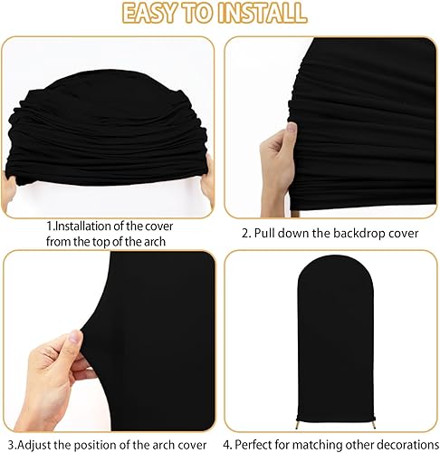 Miniatura 6 de FUHSY Cubierta de arco de boda, cubierta de arco de color dorado, tela de elastano de 4 pies para telón de fondo de arco, parte superior redonda,