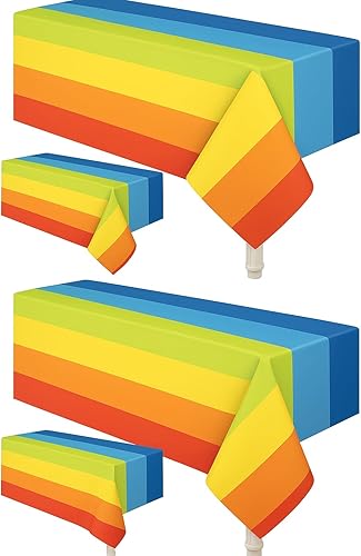 Miniatura 6 de Oojami Paquete de 4 manteles con temática de arco iris, suministros de fiesta, ideal para fiestas de cumpleaños, carnaval, mantel de baby shower