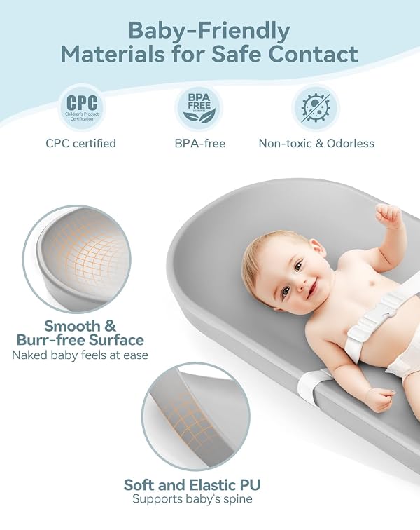 COMOMY Baby Changing Pad for Dresser - Wipeable Changing Pad with Restraining Belt, Waterproof, Soft, Lightweight and Portable, Easy to Clean for On The Go Diaper Change, Light Grey by COMOMY - Image 5