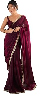 AKHILAM Women's Shimmer Satin Solid Saree With Unstitched Blouse Piece (AARYAN14901_KR_Parent) Price In India