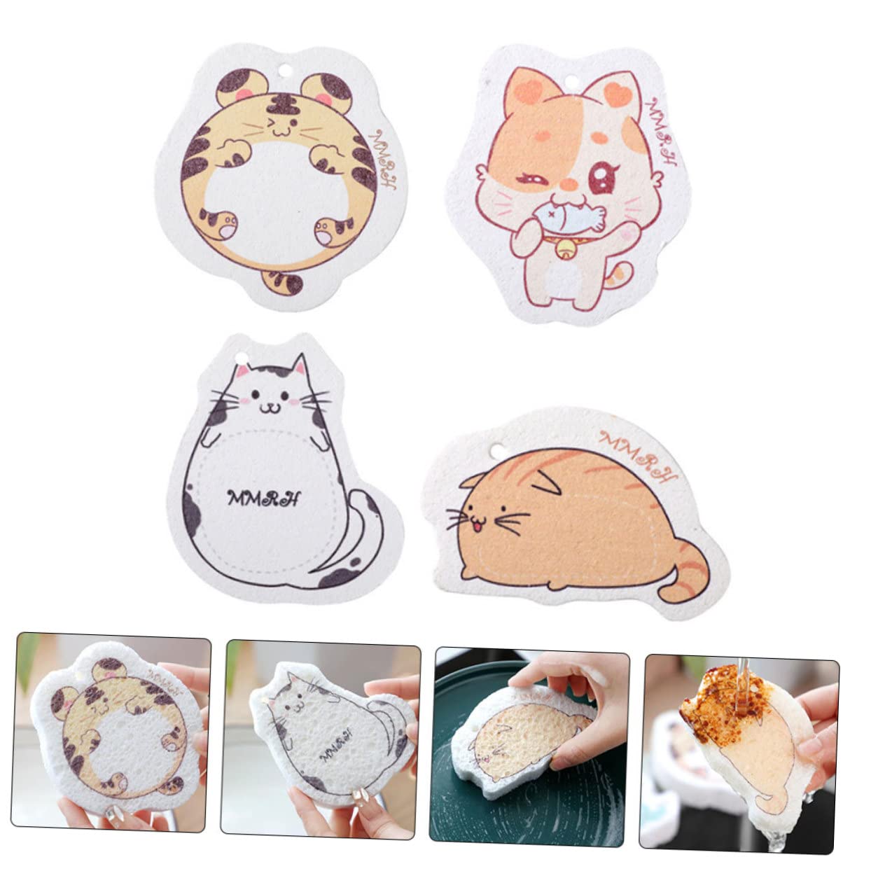 Healvian 20pezzi Spugne Per Lavaggio Piatti Polpa Di Legno Di Spugne Per Pulizia Cucina Adorabili Design Di Gatti Resistente e Assorbente Per Utensili Da Cucina