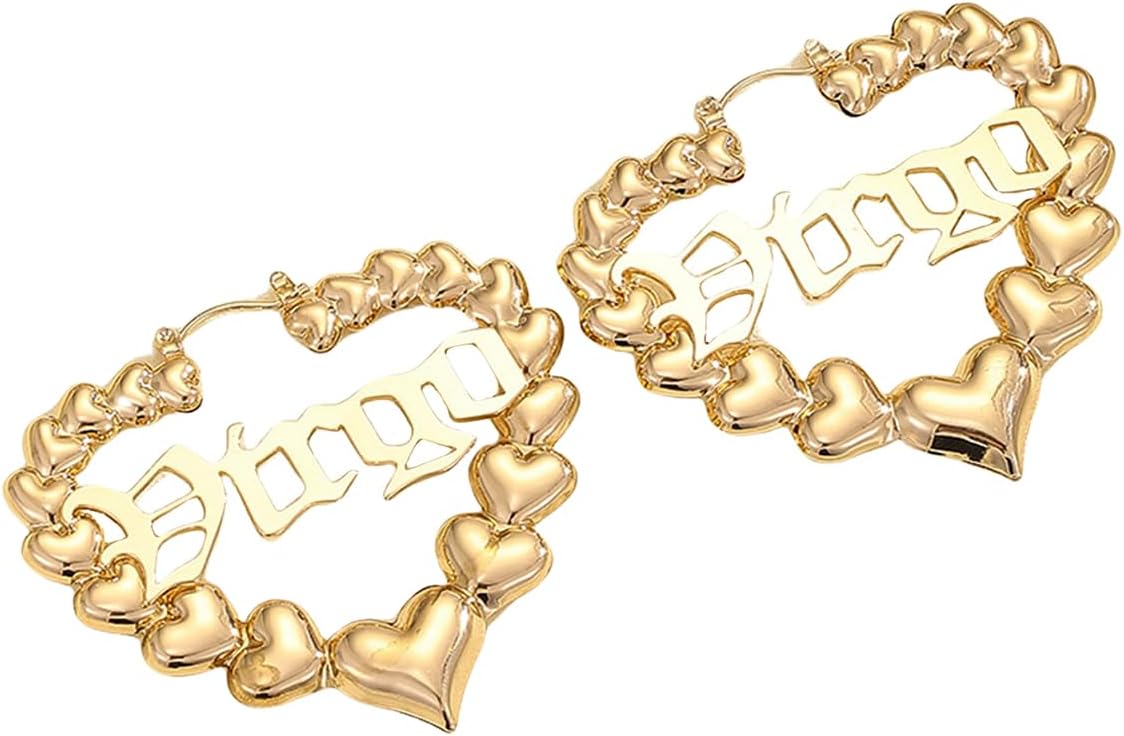 Personalized Bamboo Earrings for Women 90s, Name Chunky Gold Hoops Big Hoop Earrings, 18K Gold Plated Custom Jewelry-Lightweight Door Knocker Earring Gifts for Mom Women