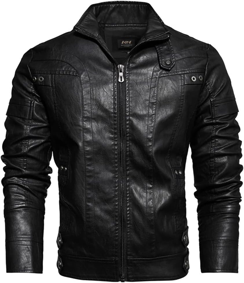 Mens Motorcycle Jacket Autumn Winter Men Faux PU Leather Jackets Casual Embroidery Biker Coat Zipper Fleece Jacket