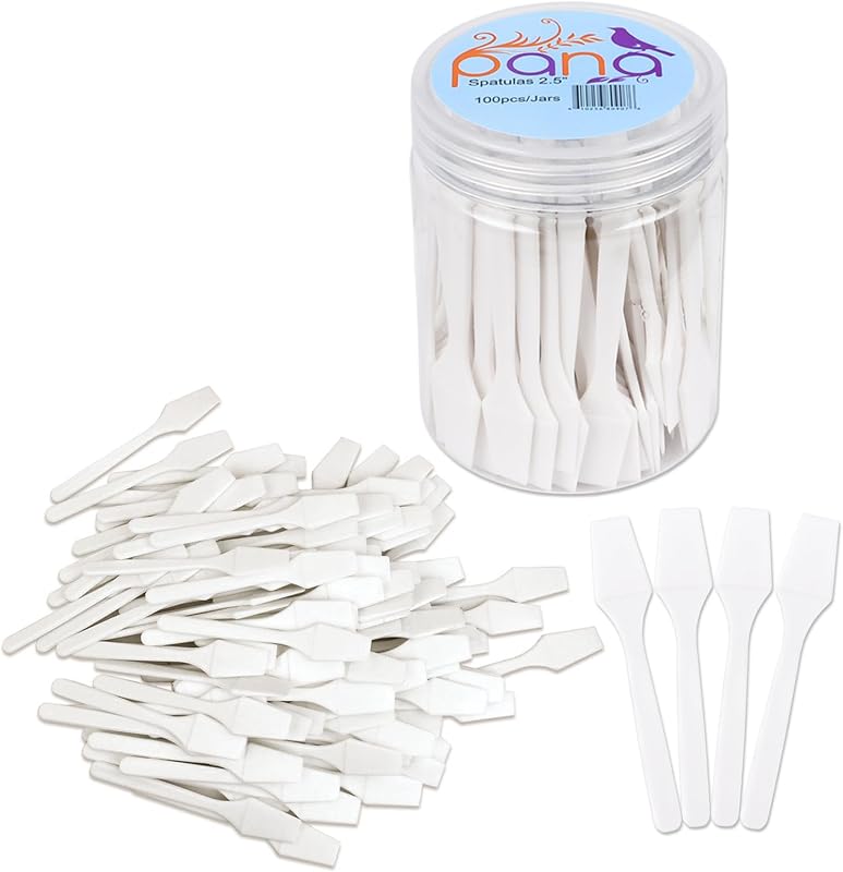 PANA 100 piezas de maquillaje cosmético de marca desechable de plástico de 2.5 pulgadas espátulas para el cuidado de la piel crema facial máscara espátula (100 piezas en un contenedor) (BLANCO)