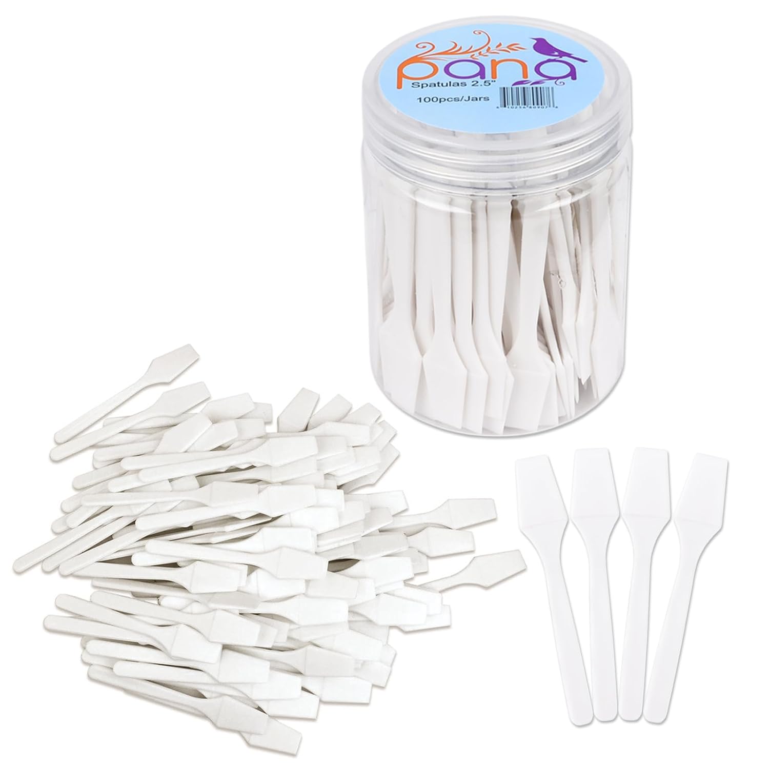 100pcs Pana Brand Cosmetic Make Up Disposable Plastic 2.5″ Spatulas Skin Care Facial Cream Mask Spatula (100 Pieces in a Container) (WHITE)