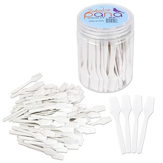 PANA 100pcs Brand Cosmetic Make Up Disposable Plastic 2.5" Spatulas Skin Care Facial Cream Mask Spatula (100 Pieces in a Container) (WHITE)