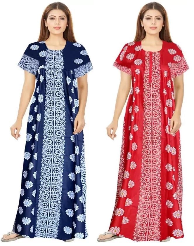 Image of WiWi Women's Cotton Maxi Nighty Gown (Pack of 2)