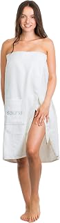 Brandsseller Damen Saunakilt Saunasarong S-XXL mit Klettverschluss, Gummizug und Tasche 100% Baumwolle (Länge: ca. 75 cm | Breite: S-XXL, Schneeweiß)