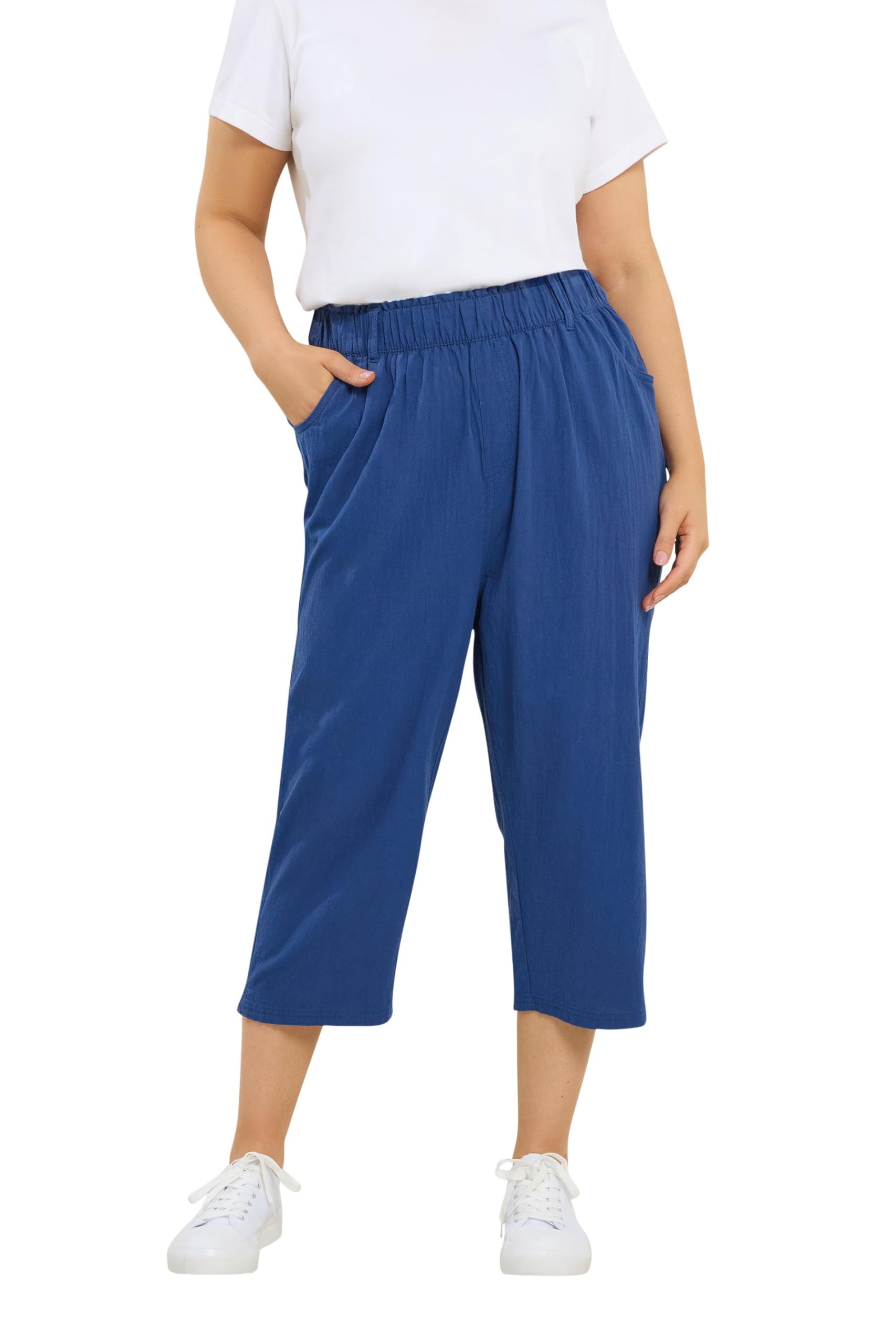 Yours Women's Cobalt Cool Cotton Cropped Trousers In | Size: 22/24