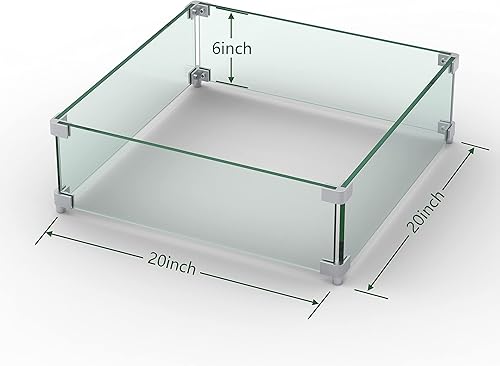 Miniatura 8 de Protector de viento cuadrado para hoguera de 19 x 19 x 6 pulgadas, protector de viento para fogata para mesa de fogata de 28 a 32 pulgadas, vidrio